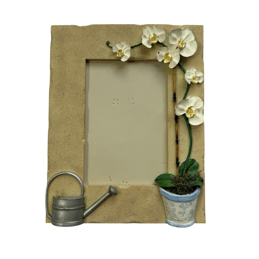 Dezine 3D Orchid Watering Can Garden Picture Frame 4x6 Vintage 2001 Hand Painted